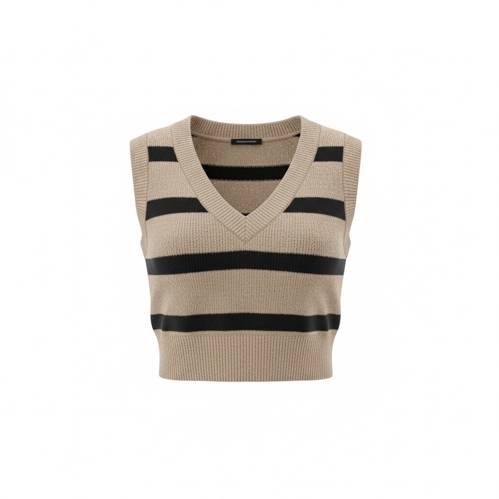 New Cropped Striped V-Neck Sweater-NWOT